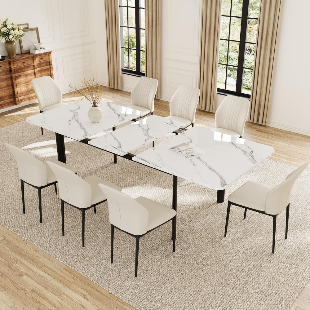 HIPIHOM Extendable Dining Table Set for 6-8 People, 63 to 78.7 Inch MDF Kitch...