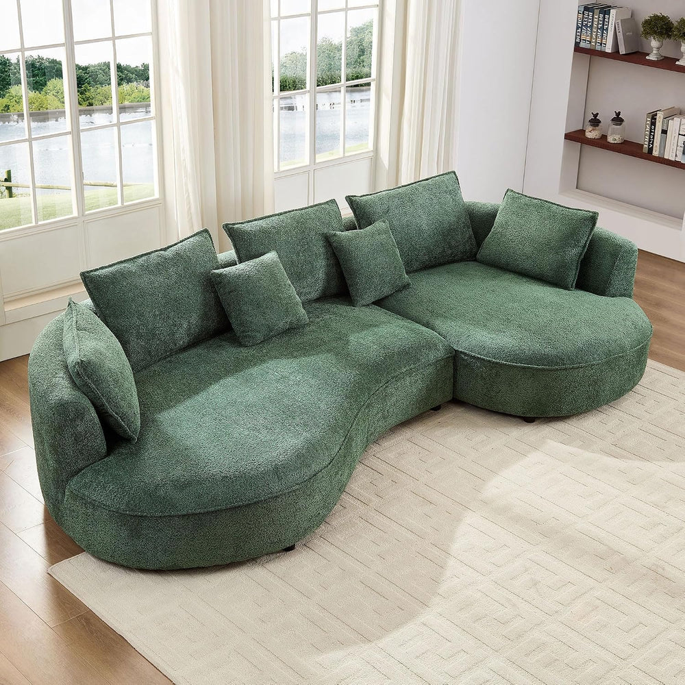125” Curved Boucle Sofa,Modern 5-Seater L-Shape Sectional Couch with Chaise a...