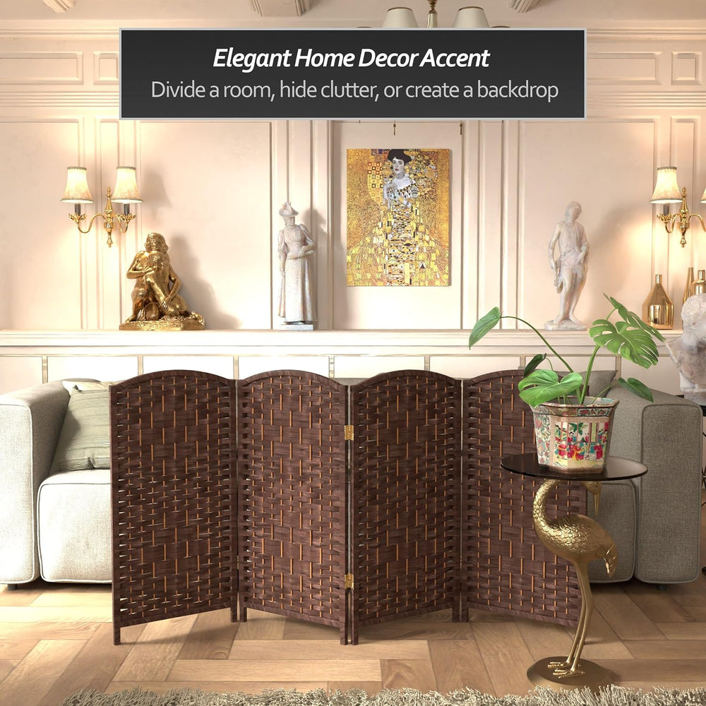 Red Lantern 3 ft. Short Diamond Weave Fiber Folding Screen - Dark Mocha - 4 P...
