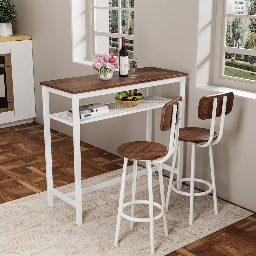 LUMISOL 3 Piece Counter Height Bar Table Set with Storage for 2, Modern Metal...