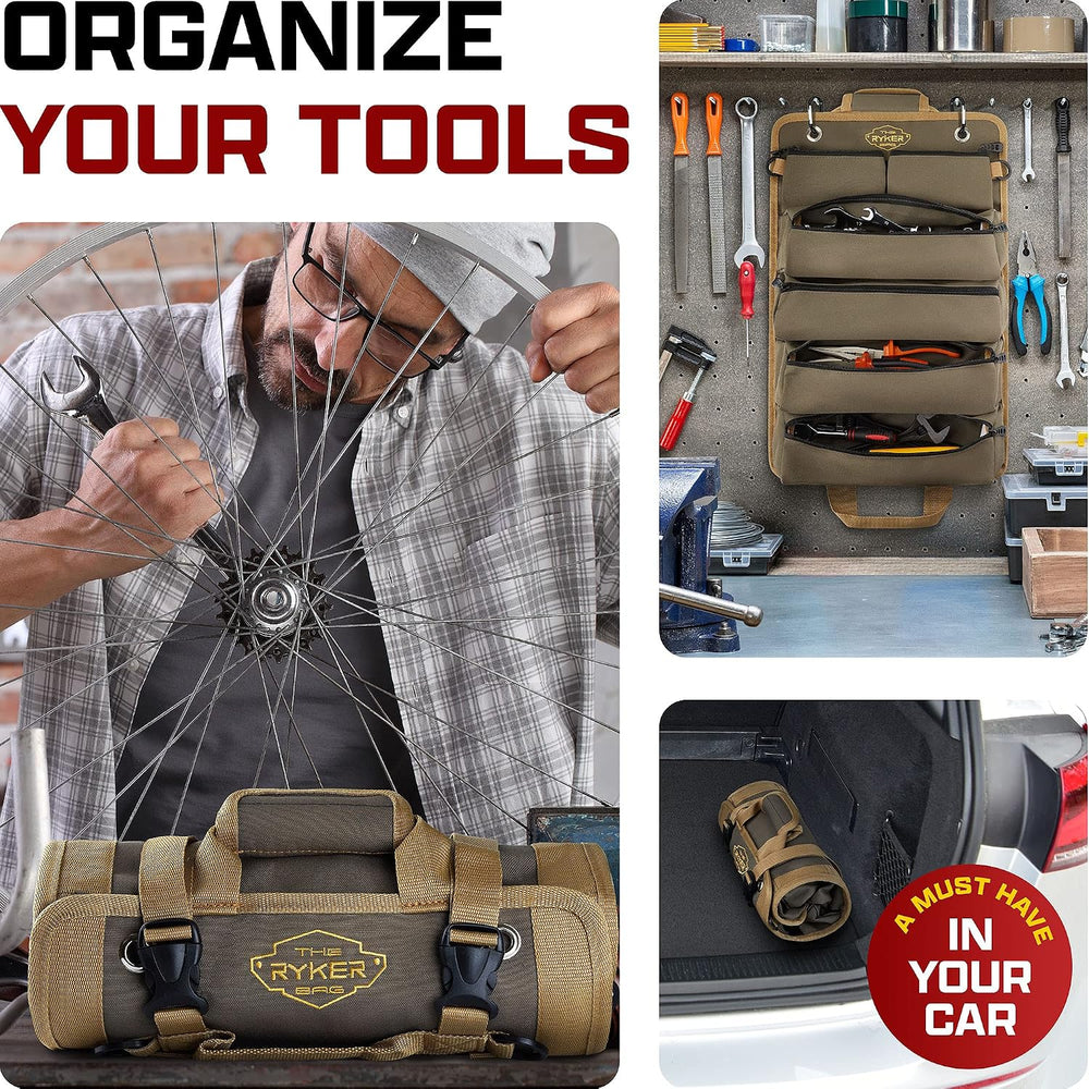Ryker Heavy Duty Roll Up Tool Bag Organizer w/Detachable Pouches, Gift Men
