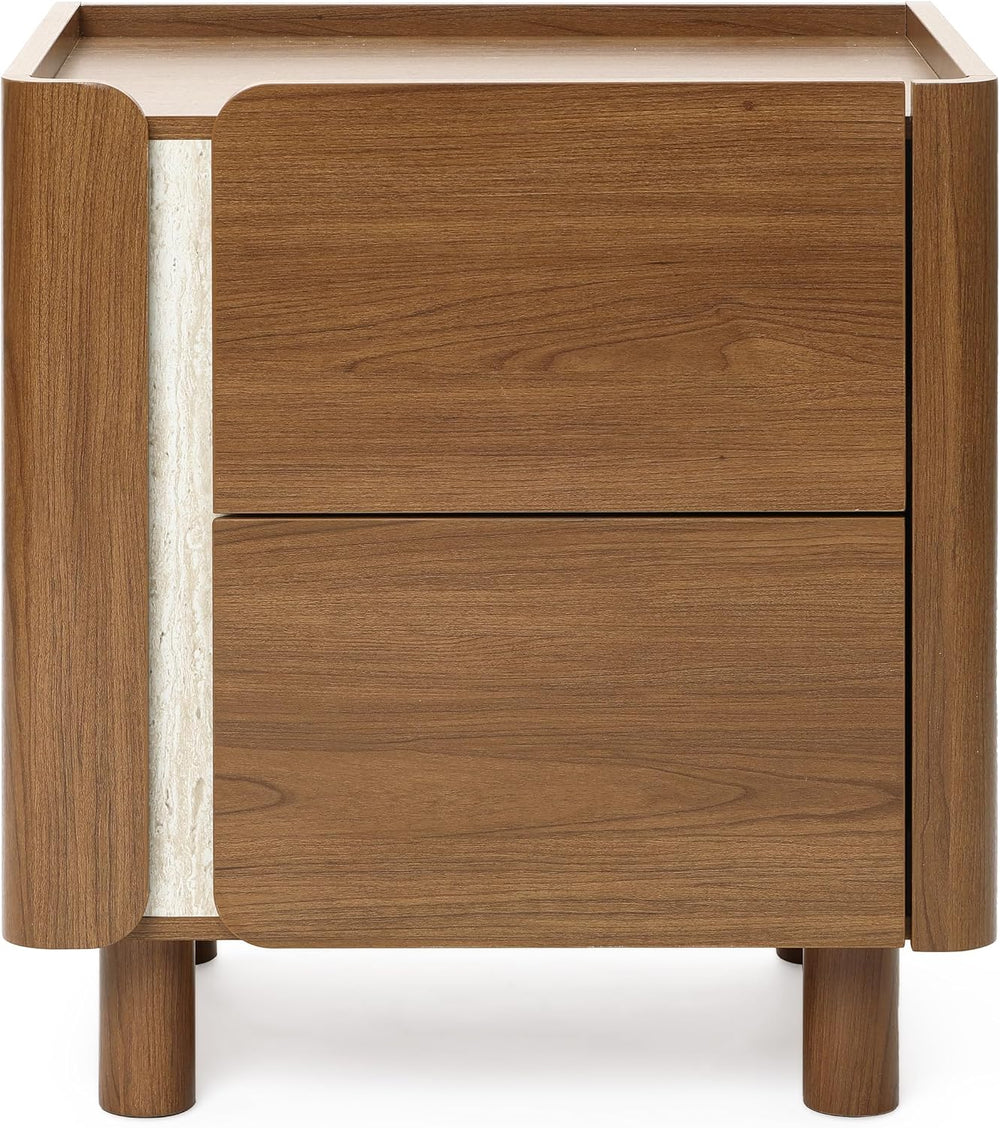 LuxenHome 21.6" Brown Nightstand with 2 Drawers, Mid Century Modern Nigh...