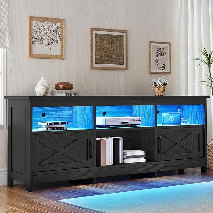 YITAHOME TV Stand for 80/75/70 Inch TVs with LED Lights, Farmhouse Entertainm...