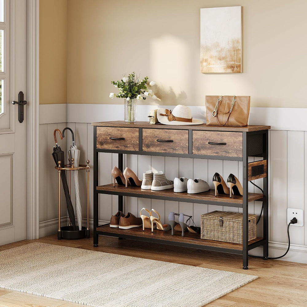 2 Pack Entryway Table with Outlets, 3 Fabric Drawers, 43in | 43.3"W x 11...