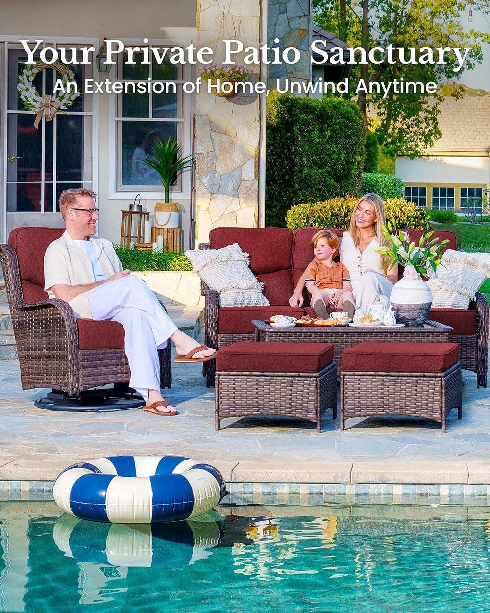 HILLGA 7-Piece Luxury Patio Furniture Set with 6" Thick Cushions, Weathe...