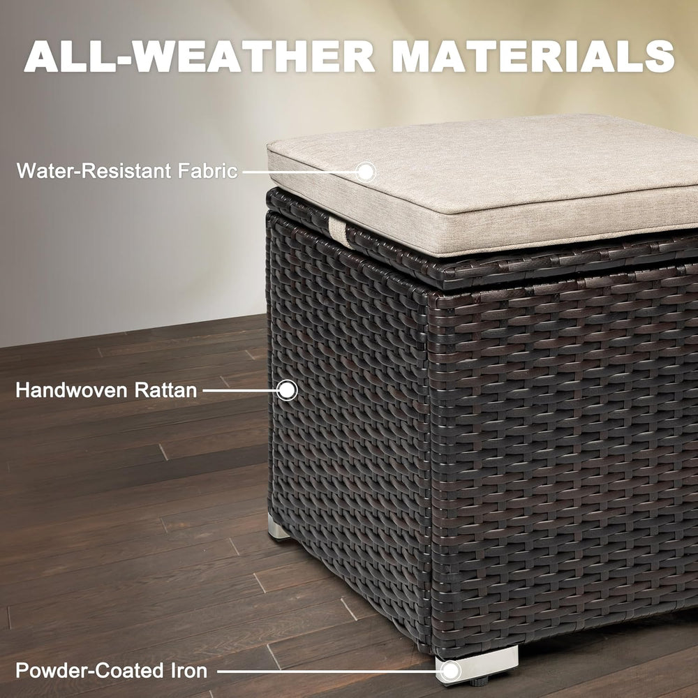 NUU GARDEN Outdoor 2 Piece Outdoor Patio Ottoman, All Weather Rattan Wicker O...