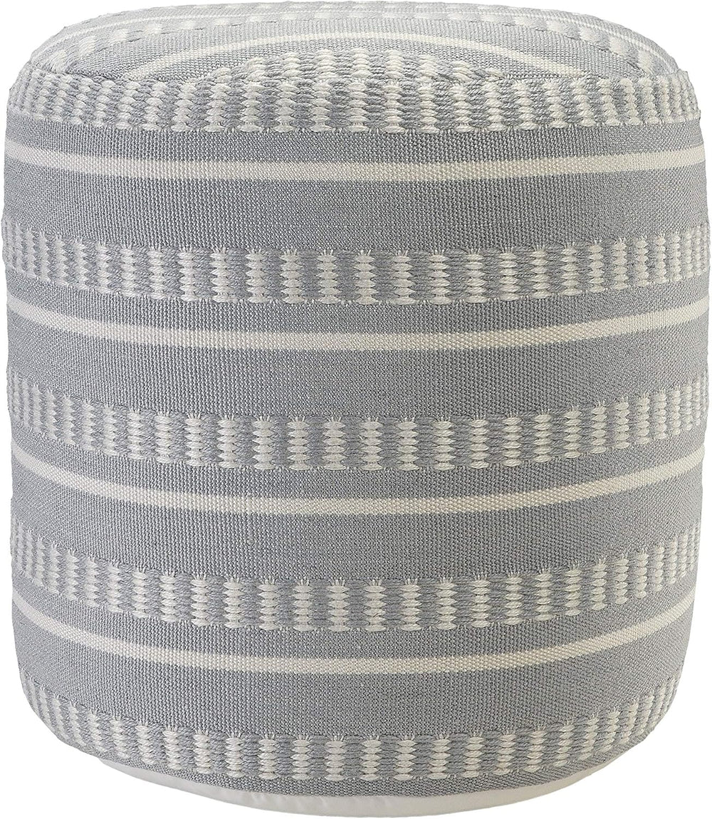 LR Home Dash and Stripe Geometric Indoor Outdoor Pouf, Blue/White, 20" x...