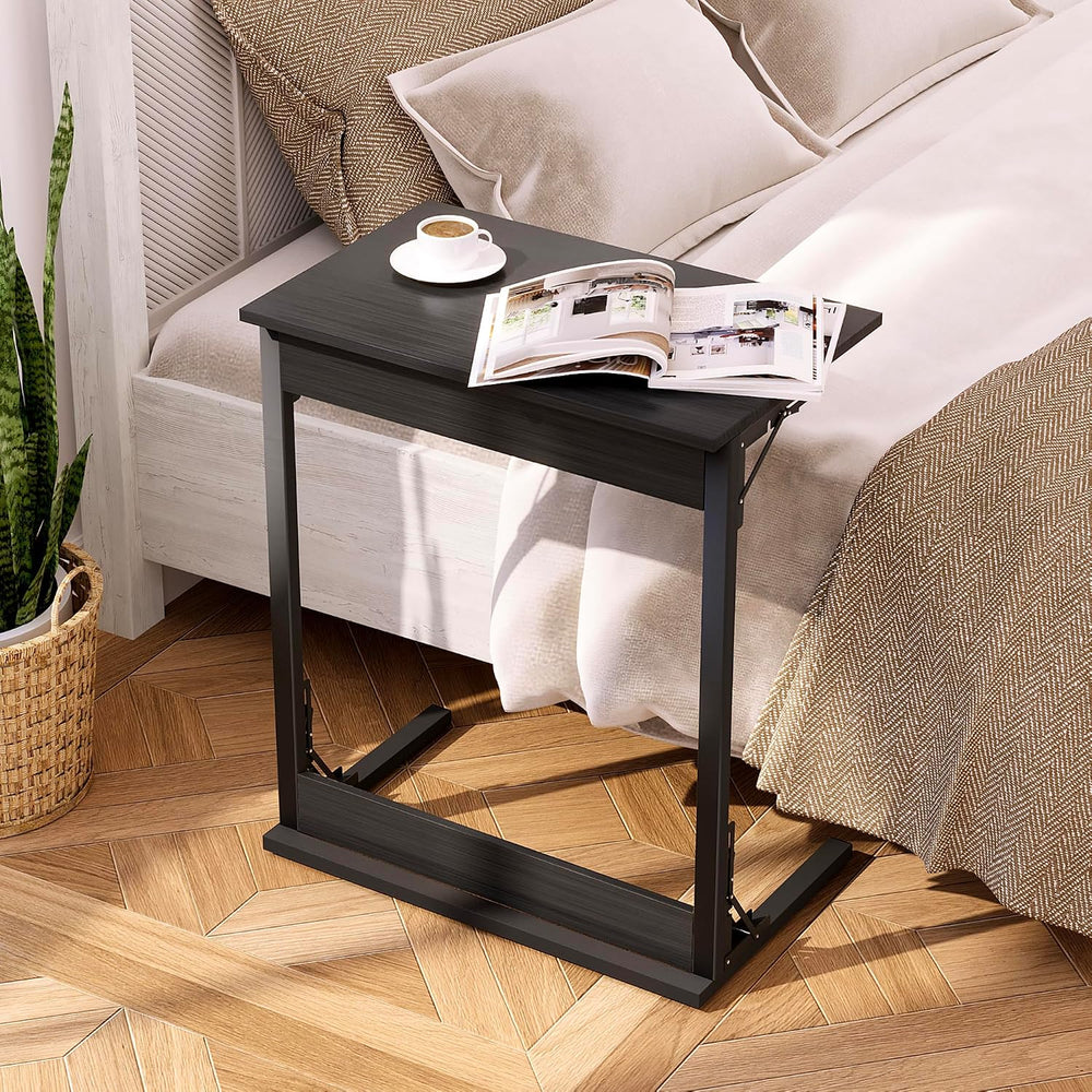 HOMPUS C Shaped End Table, 23.6'' Small TV Tray Side Table for Couch,...