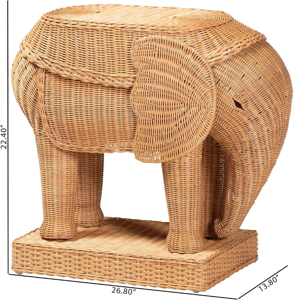 Bali & pari Elissa Bohemian Light Honey Rattan Elephant End Table