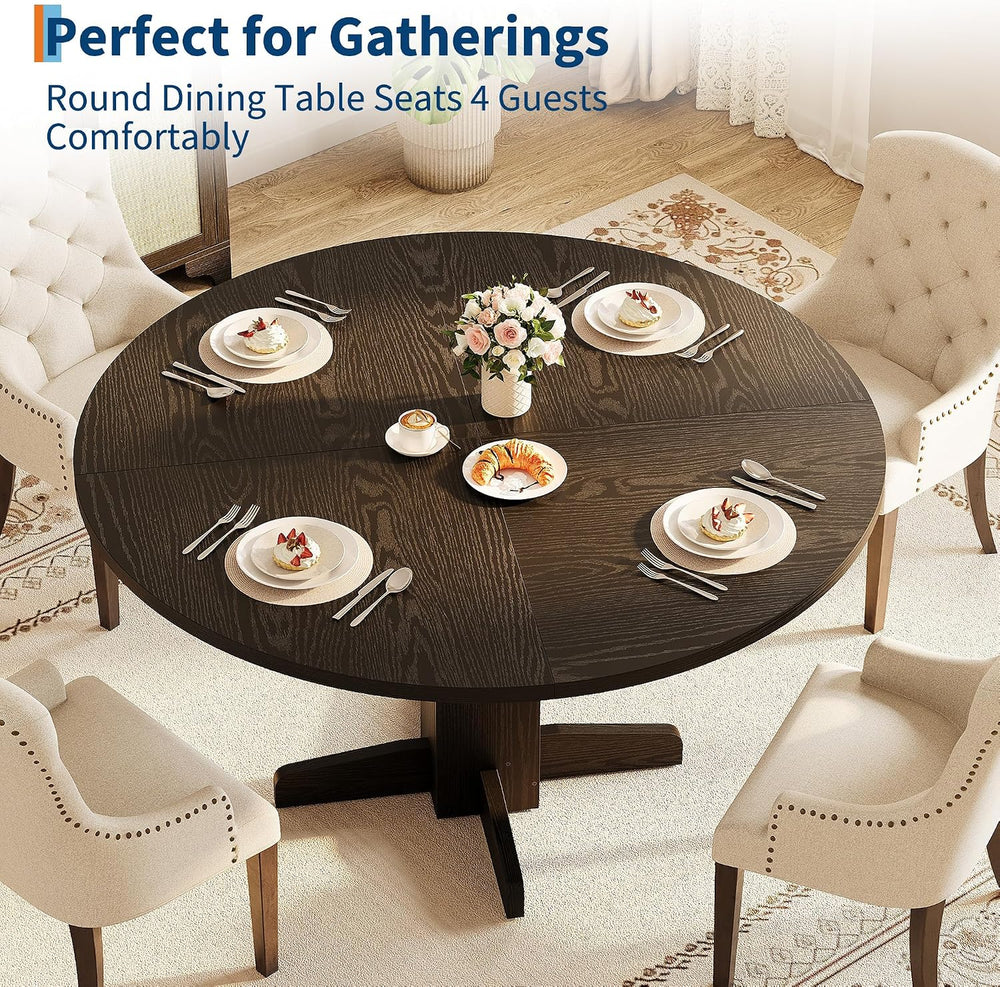 IDEALHOUSE Round Dining Table for 4-6 People, 47" Wood Kitchen Table wit...