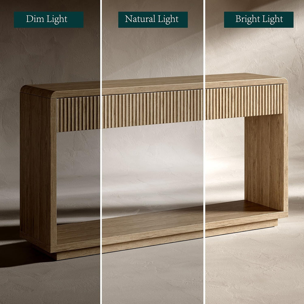 Evermagin 59'' Oak Entryway Table with Drawers, Boho Fluted Console T...