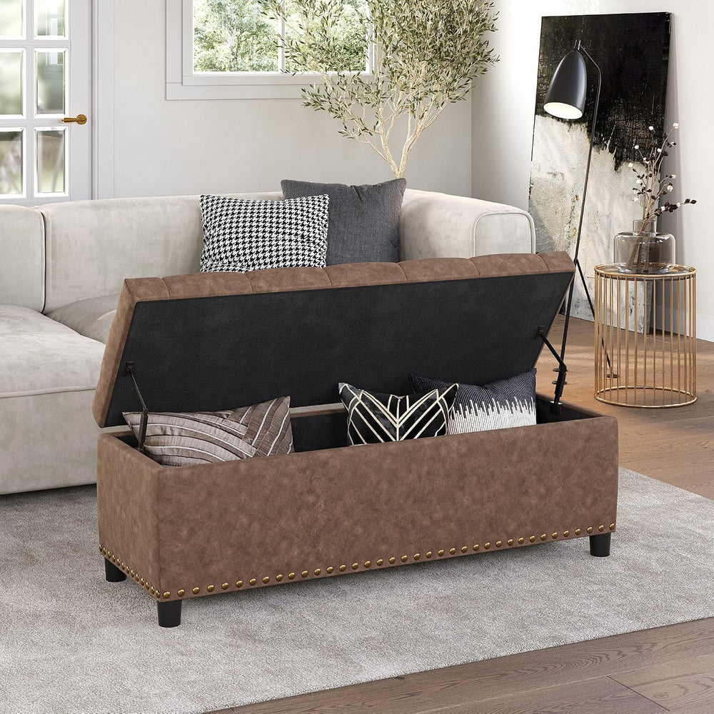 BELLEZE Storage Ottoman, Tufted Ottoman with Close Hinge, Foot Rest for Livin...