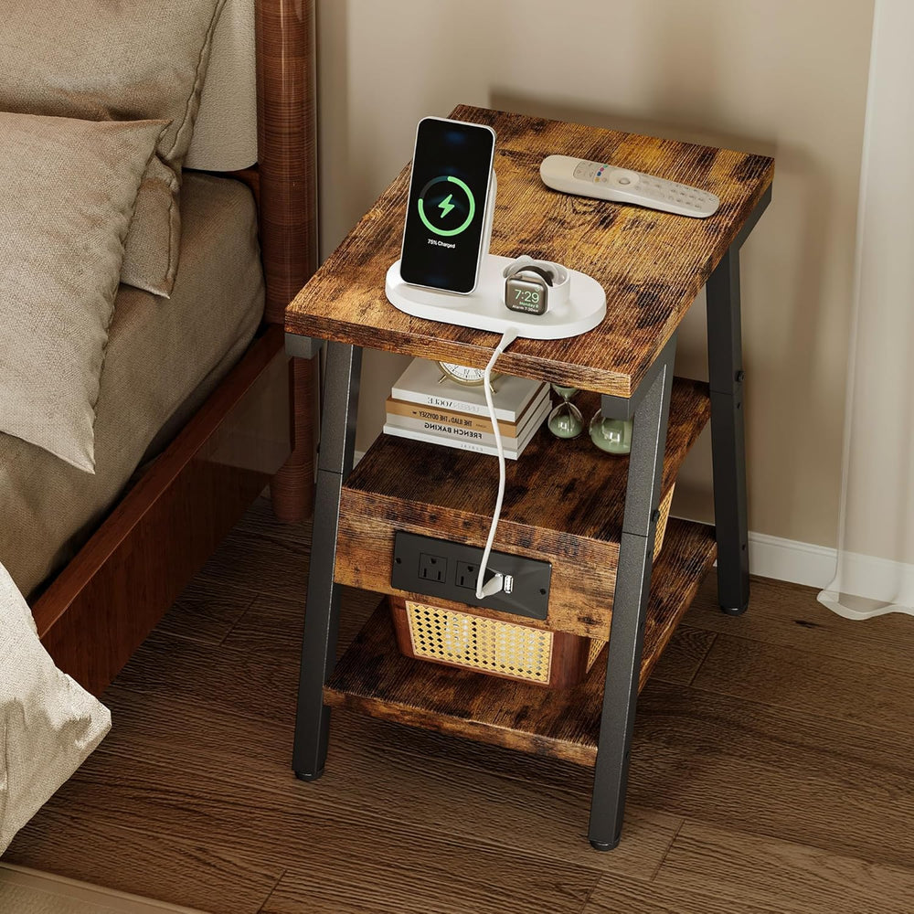 SIde Table with Charging Station, Small End Tables with Lucky 7 Metal Shape, ...