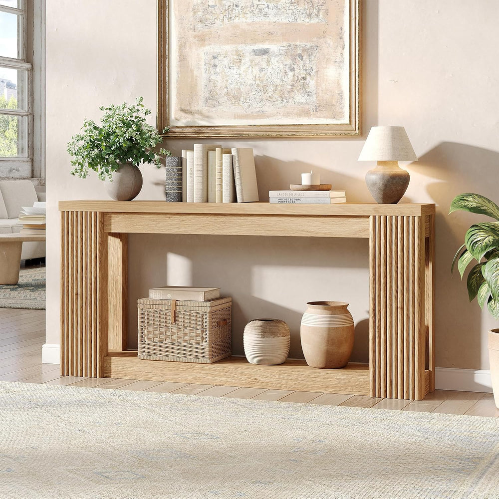 Maupvit Fluted Wooden Console Table with 2 Storage, 71 Inches Rectangular Ent...