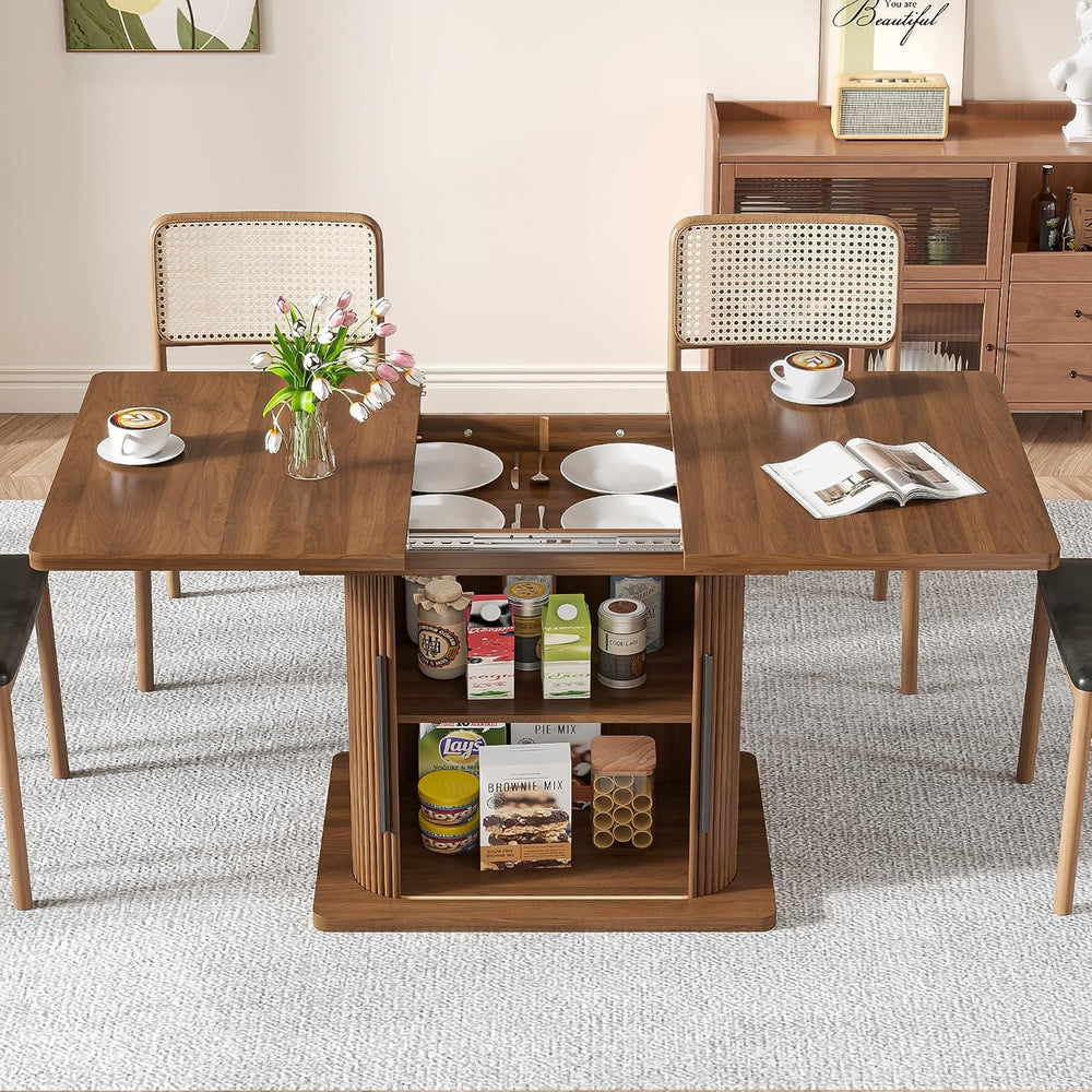 Extendable Dining Room Table for 4-6, 47-65 Inch Rectangle Kitchen Dining Tab...