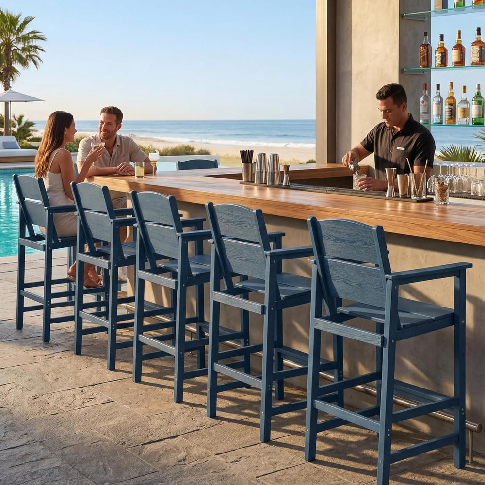 6 Pack Outdoor Bar Stools, HDPE Patio Bar Chairs with Armrests & Footrest...