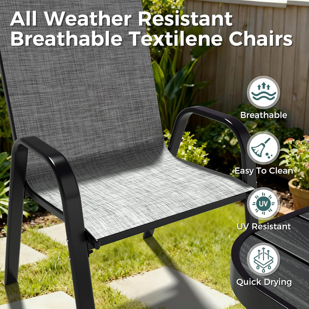 Pamapic Outdoor Dining Sets for 6, Rectangular Steel Slat Table with 6 Textil...