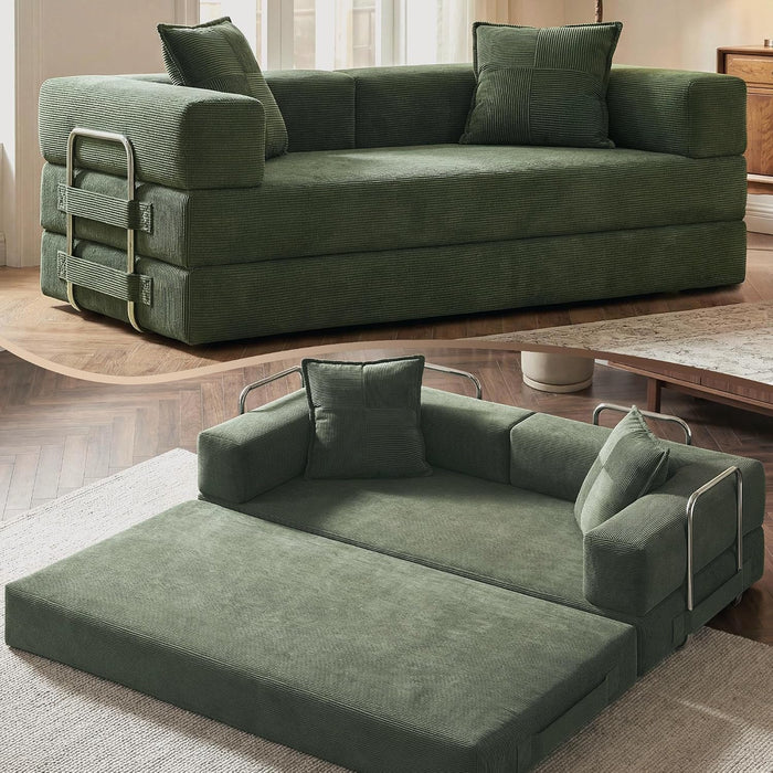GRUSIGN 78" 5-in-1 Convertible Futon Sofa Bed, Boneless Corduroy, Green