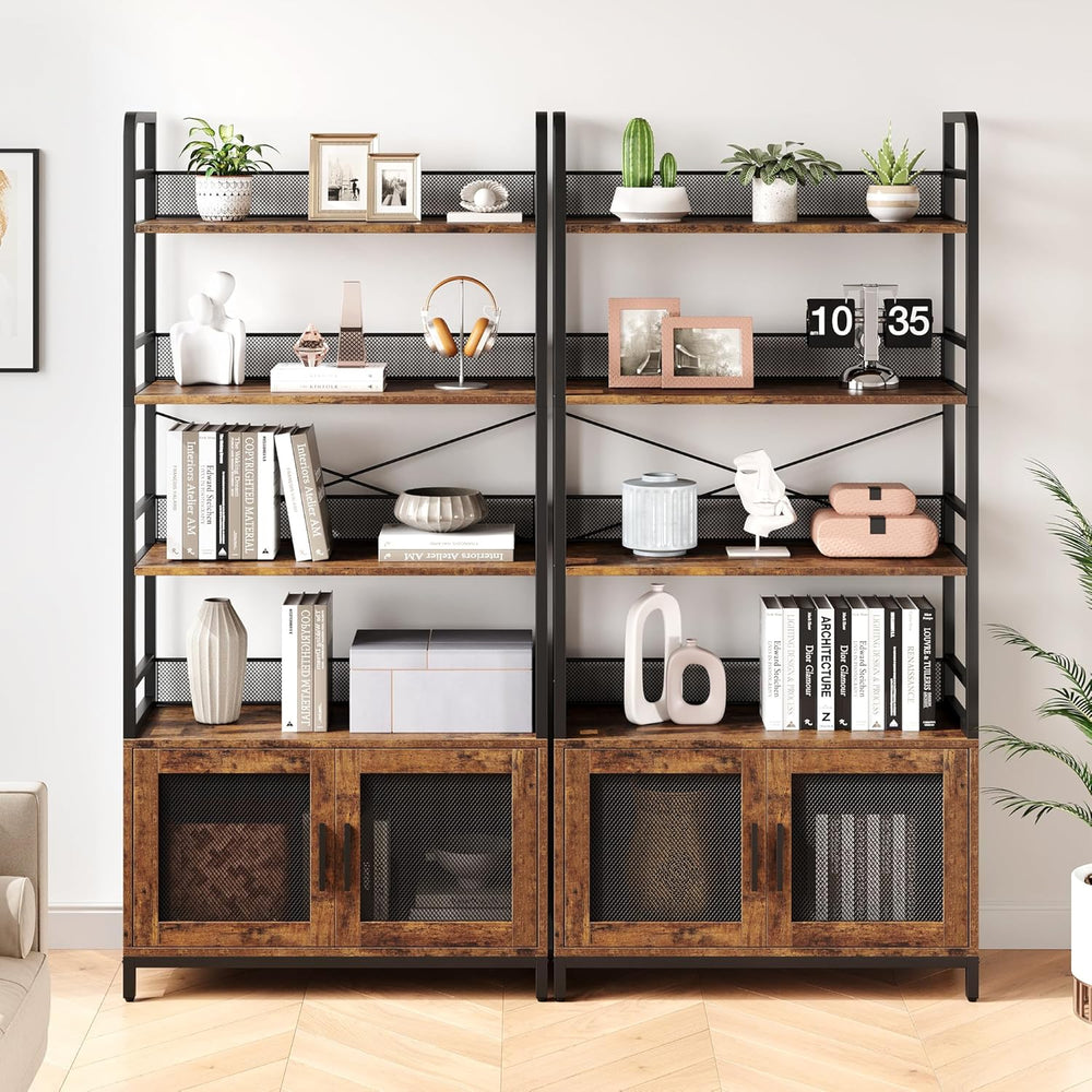 IDEALHOUSE Industrial Bookcase, 4-Tier Open Storage Shelves, Rustic Tall Disp...