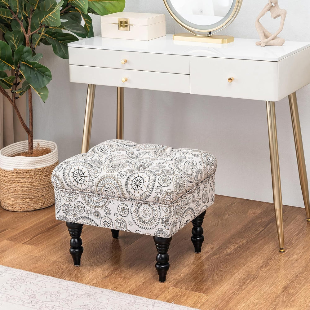 Adeco 20-inch Tufted Ottoman Stool with Wood Legs, Upholstered Foot Rest for ...