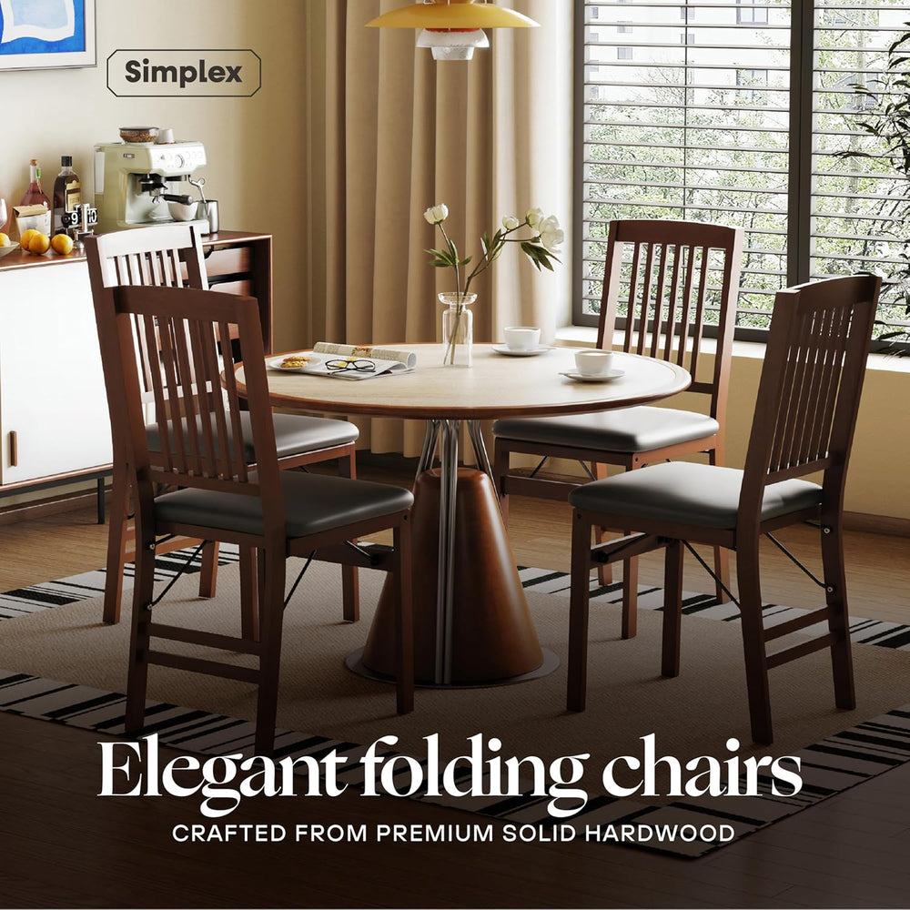 SIMPLEX Folding Wood Dining Chairs, Padded, No Assembly, 2 Pack | Solid rubbe...
