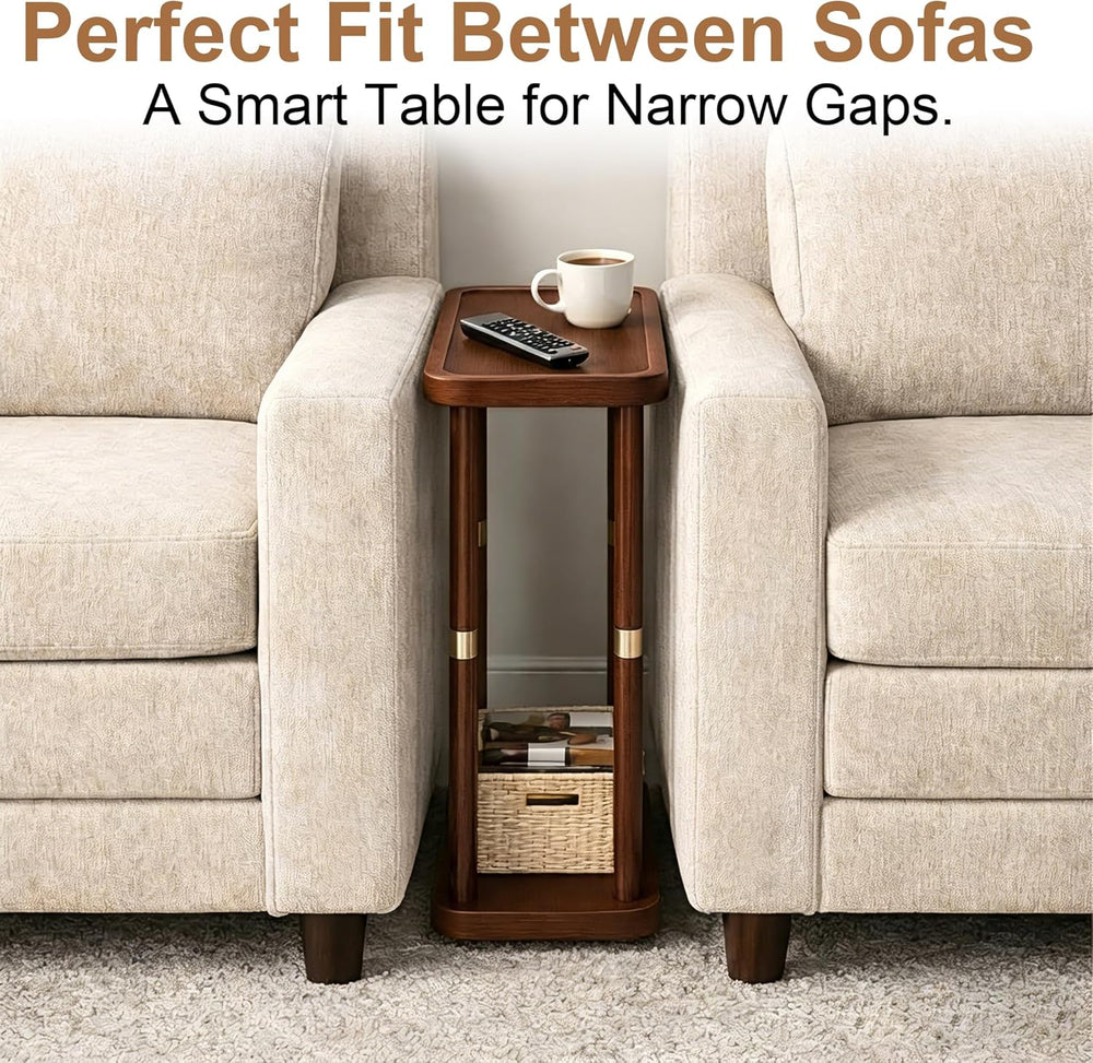 Narrow Side Table, 2-Tier Solid Wood Slim End Table for Small Spaces, 7.5-Inc...