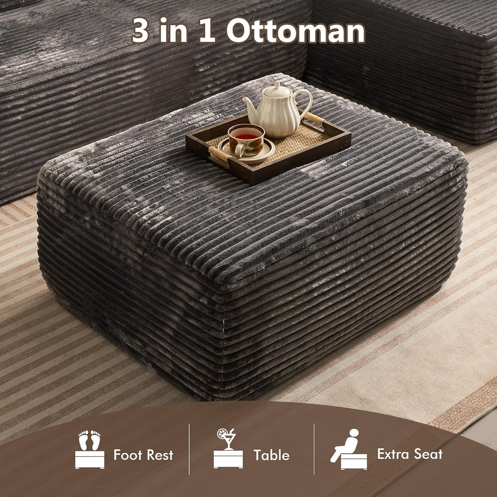 HOOOWOOO Large Velvet Ottoman Coffee Table for Couch,Oversized Rectangular Ot...