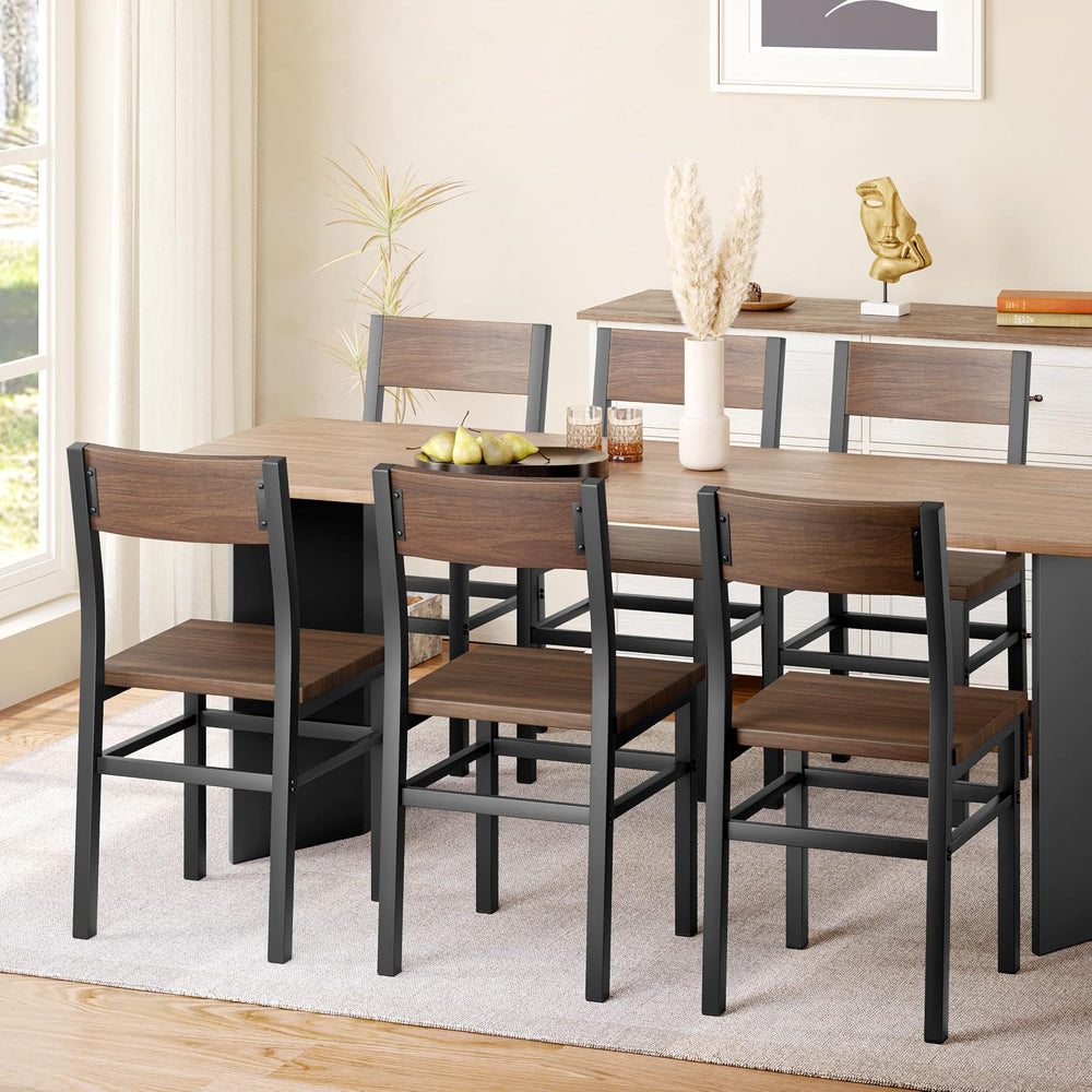 MECHYIN Nut-Brown Dining Chairs Set of 6, Farmhouse Kitchen Room Chairs