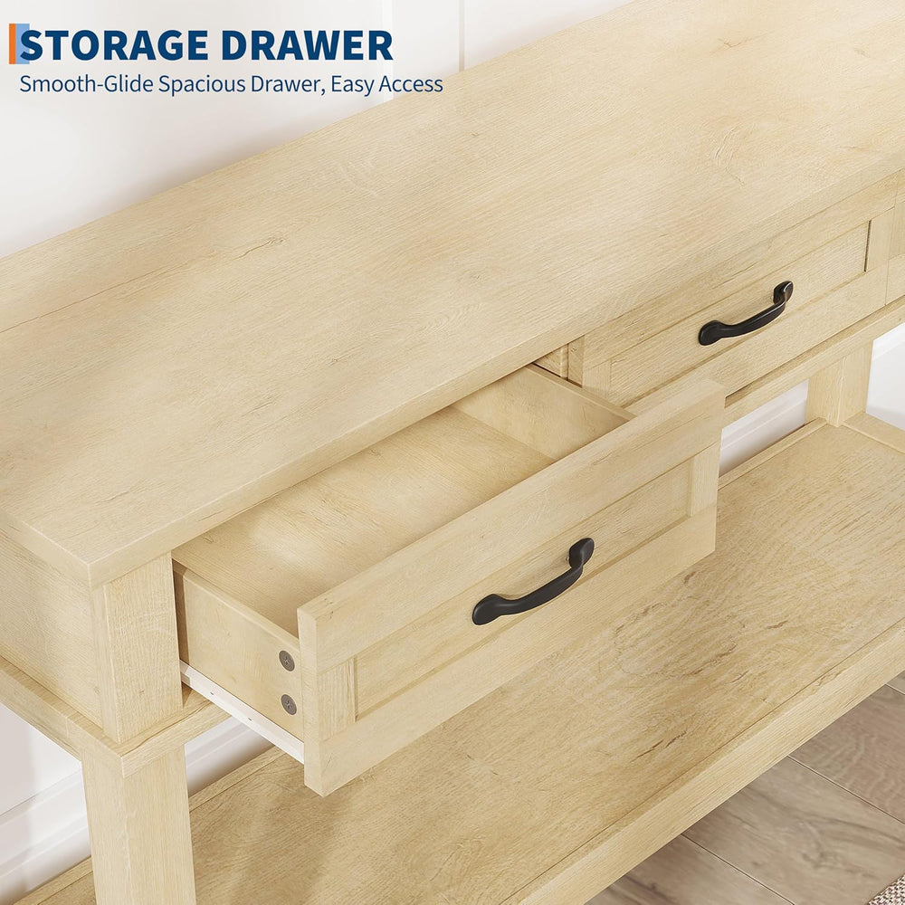 GarveeHome Entryway Table, Console Table with 3 Storage Drawers, 3 Tier Farmh...
