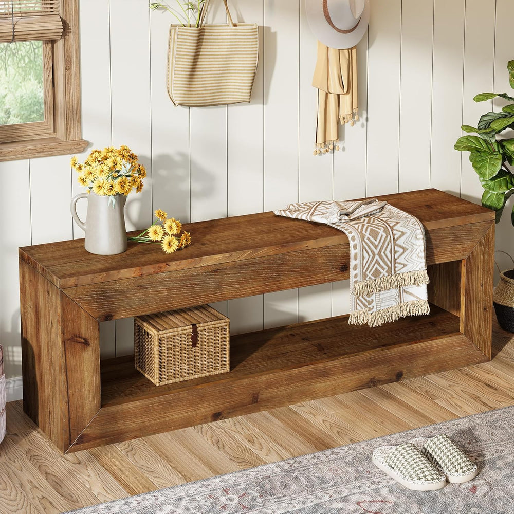 Solid Wood Entryway Bench, 47" Rustic Farmhouse Indoor Bench Seat with S...