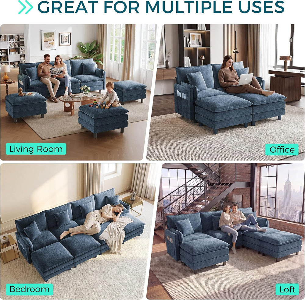 LINSY HOME 65'' Modular Sectional Sofa Love Seat Couch Chenille Cloud...