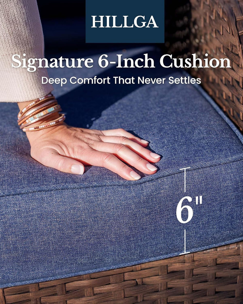 HILLGA 5-Piece Luxury Patio Furniture Set with 6" Thick Cushions, Weathe...