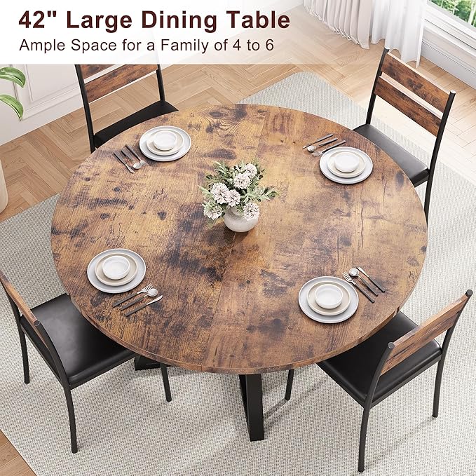 Round Dining Table for 4,Kitchen Dining Room Circle Dinner Pedestal Table,Spa...