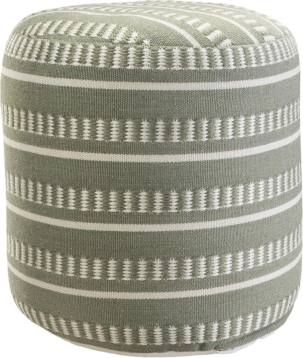 LR Home Dash and Stripe Geometric Indoor Outdoor Pouf, Green/White, 20" ...
