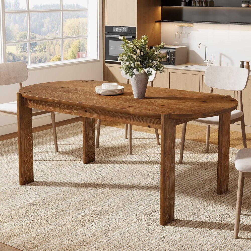 63" Solid Wood Oval Dining Table, Farmhouse Wooden Kitchen Table for 4-6...