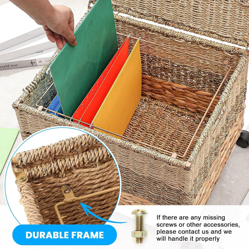 Cinnvoice Decorative Rolling File Cabinet 18 x 16 x 13 in Seagrass Wicker Fil...