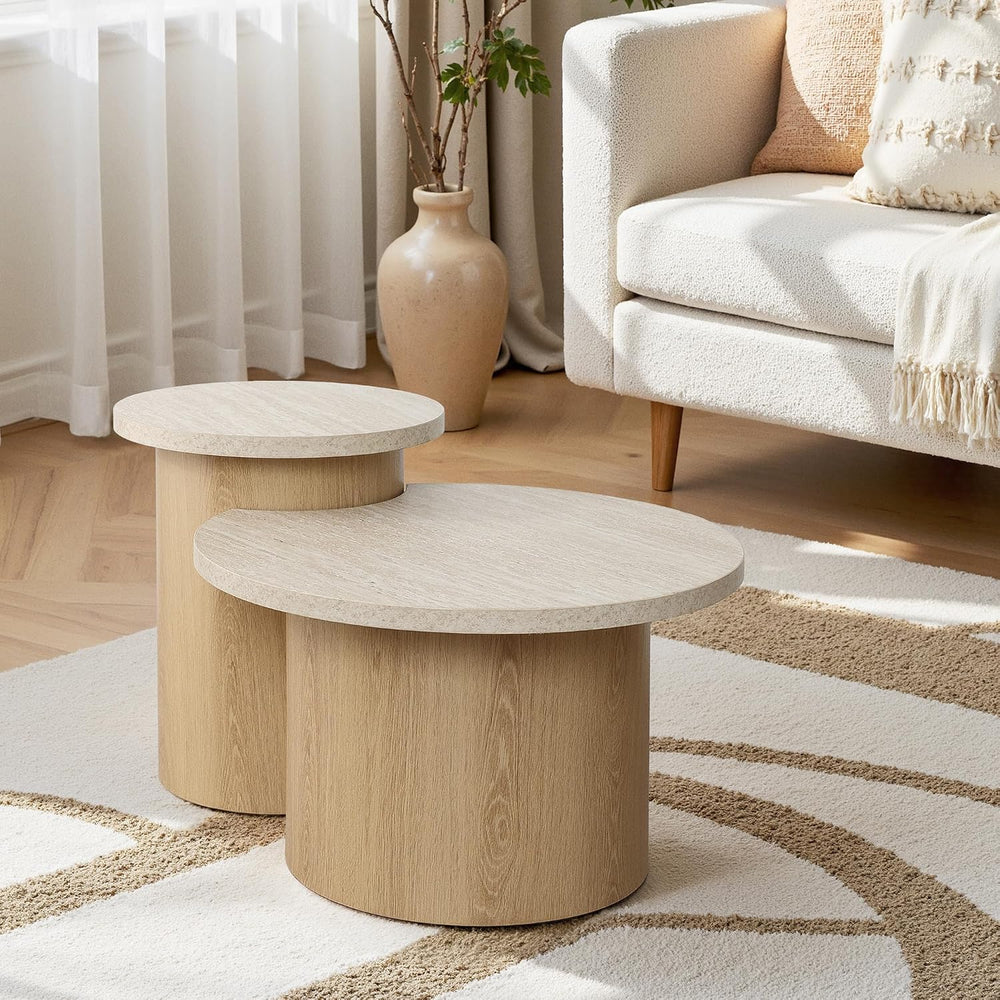 LuxenHome Nesting Coffee Table Set of 2, Modern Round Accent Tables for Small...
