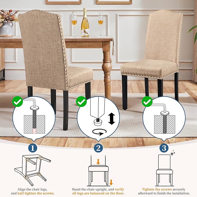 Yaheetech Upholstered Dining Chairs Set of 2, Modern Kitchen Chairs with Nail...