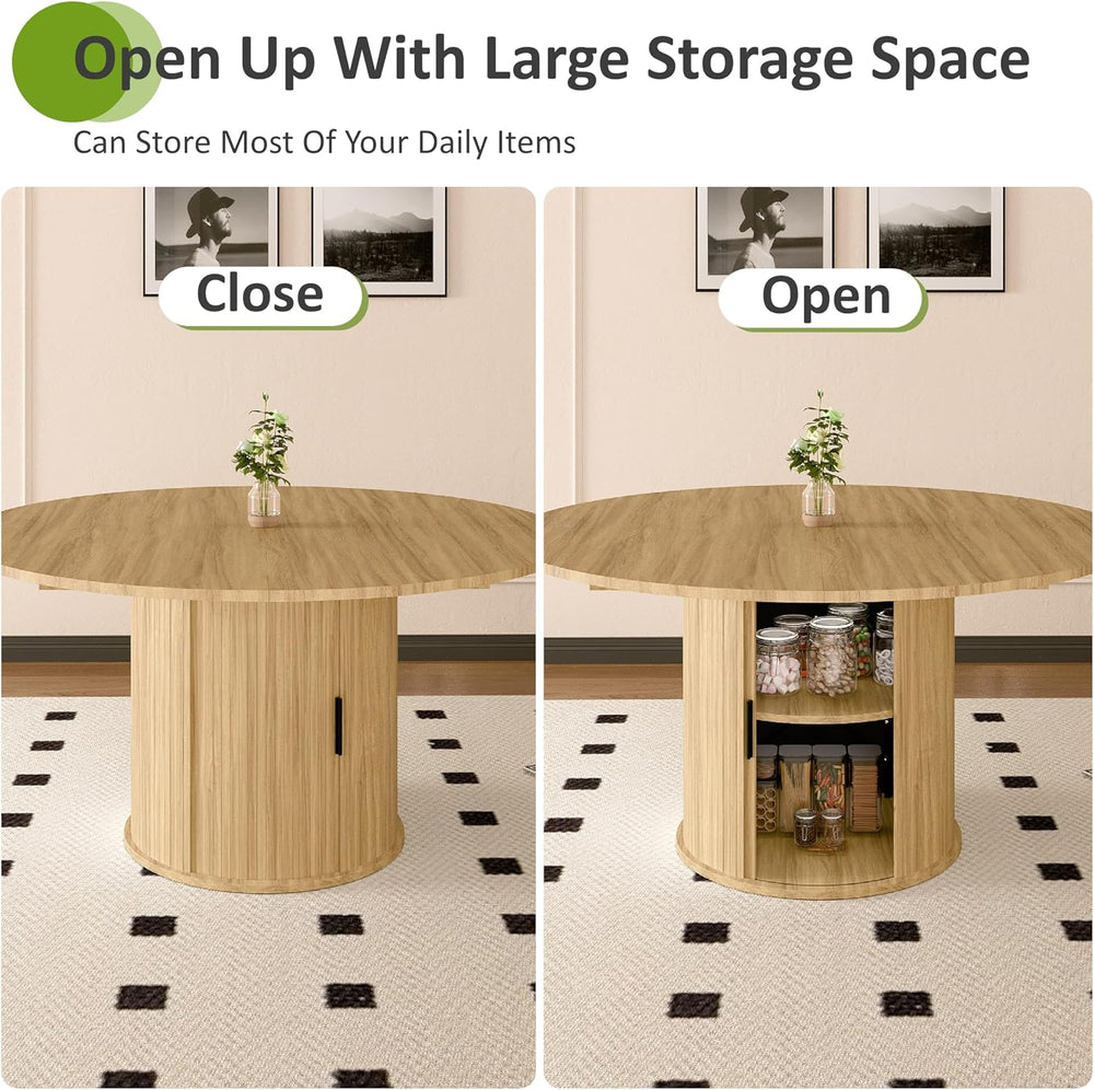 Dining Table for 4-6,59“Extendable Round Dining Room Kitchen Table with Stora...