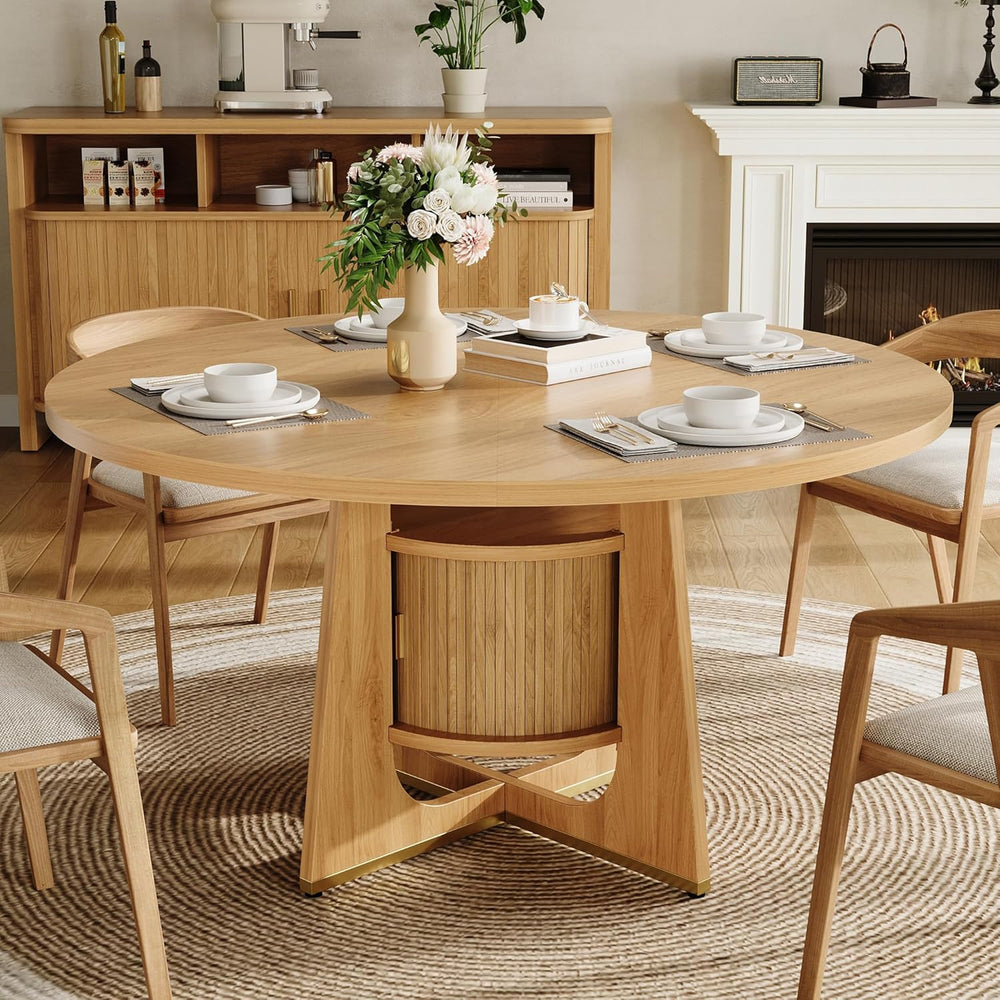 IRONCK 47 Inch Round Dining Table for 4-6 People with Built-in Storage Cabine...