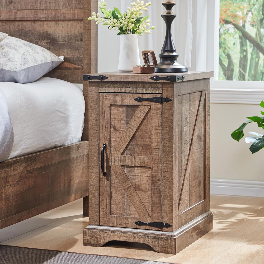 JXQTLINGMU Farmhouse Nightstand Set of 2 with Charging Station, 17"D Rec...