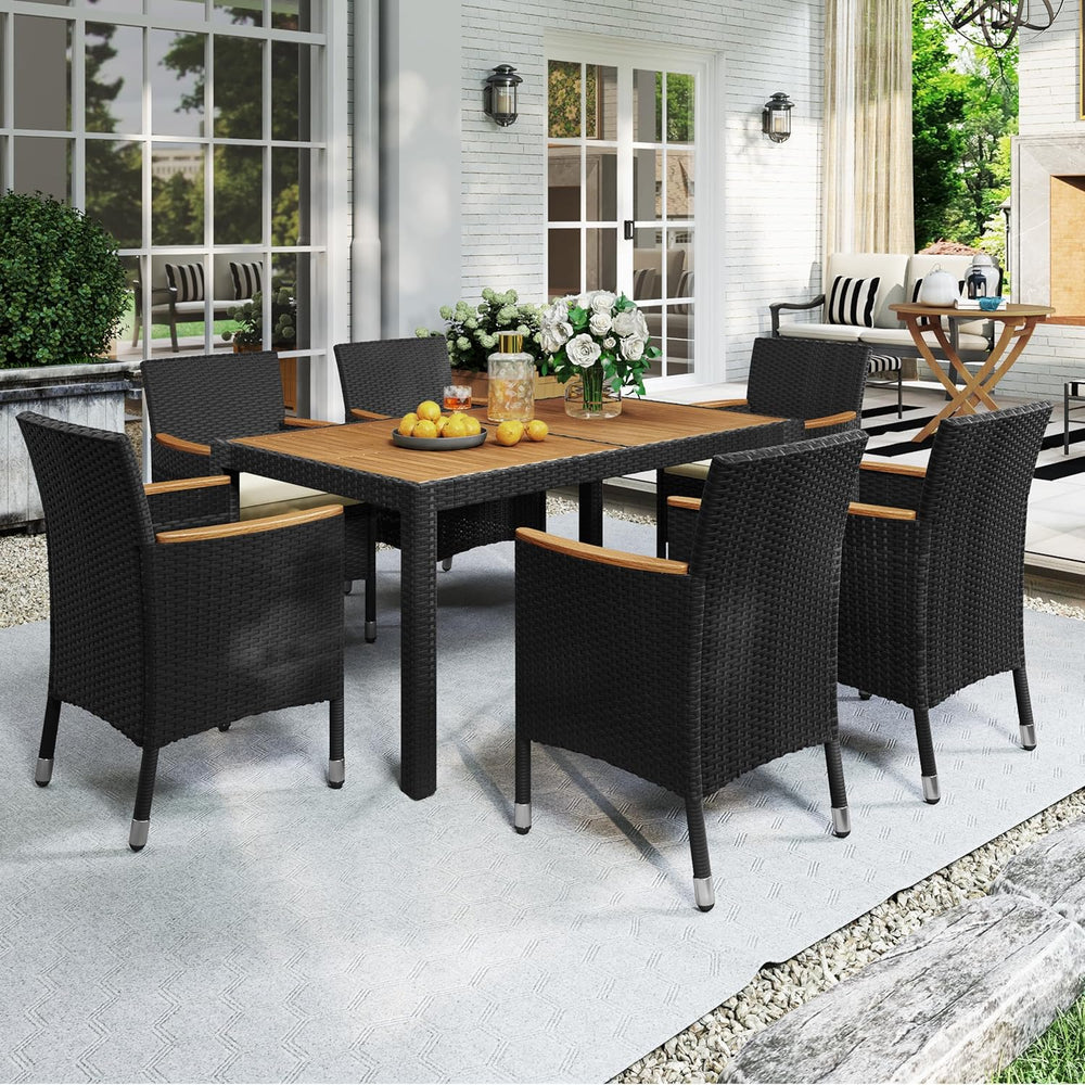 Yaheetech 7 Piece Patio Furniture Set, Outdoor Dining Acacia Wood Table Top R...