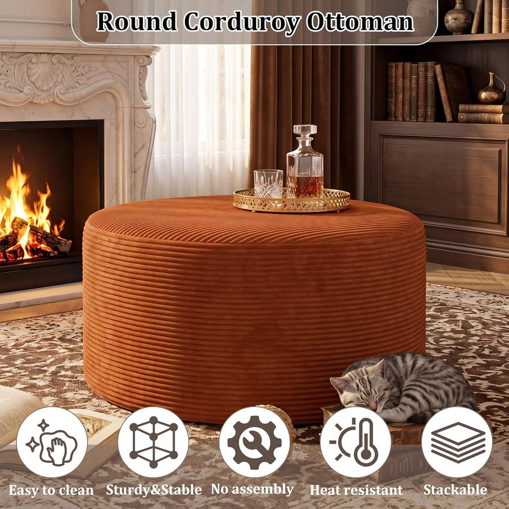 BSHOMGI Round Ottoman,Corduroy Ottomans Foot Stool, 27.5" Pouf Footstool...