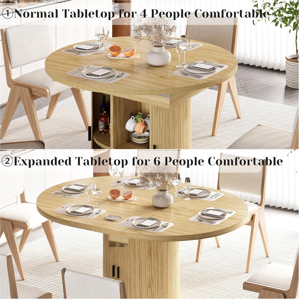 Vipbear Extendable Dining Table 43-59" for 4-6 People, Solid Wood Top wi...