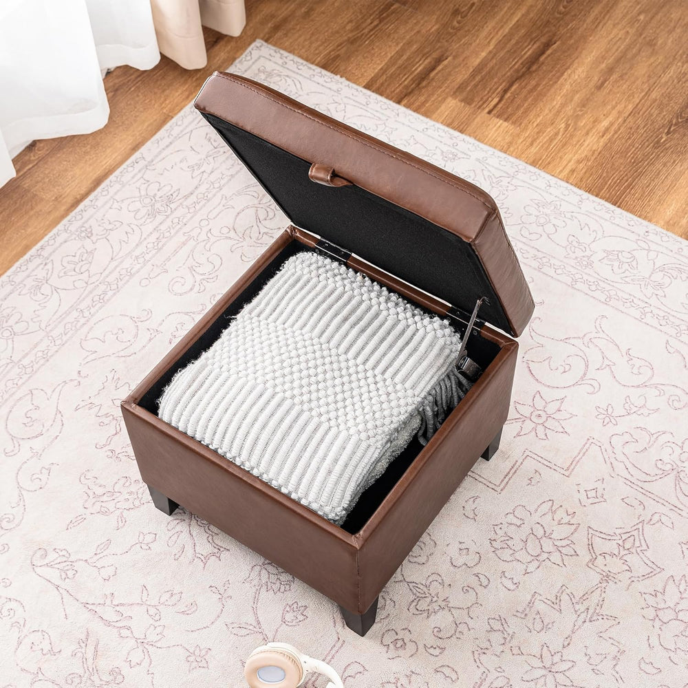 Asense 17 Inch Storage Ottoman Foot Rest,Square Faux Leather Foot Stool,Small...