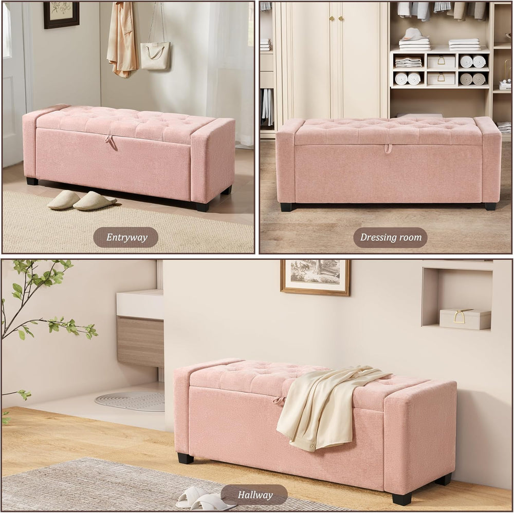 Royal Windsor Ottoman with Storage,Tufted Storage Bench with Safety Hinge,Hol...