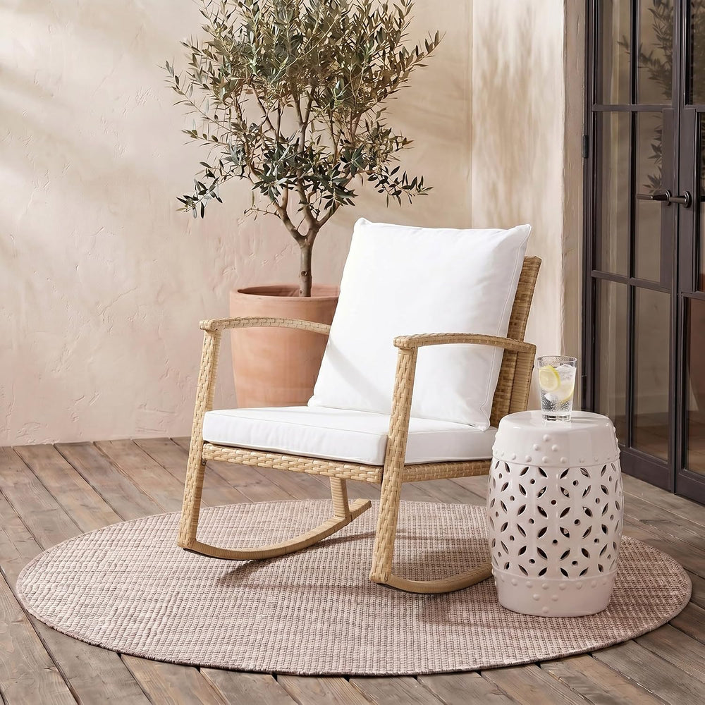 SAFAVIEH Outdoor Daire Wicker Rocking Chair, 14.4" Natural/White PAT7721D