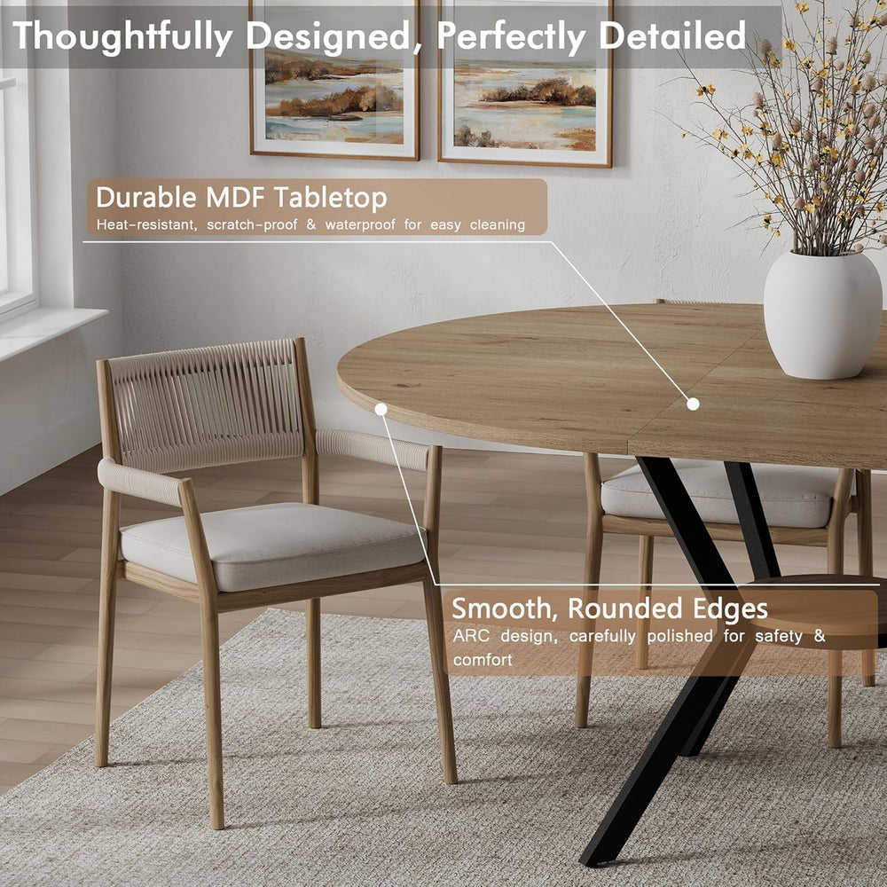 42"-58" Extendable Round Dining Table for 4-6, Kitchen Oval Table w...
