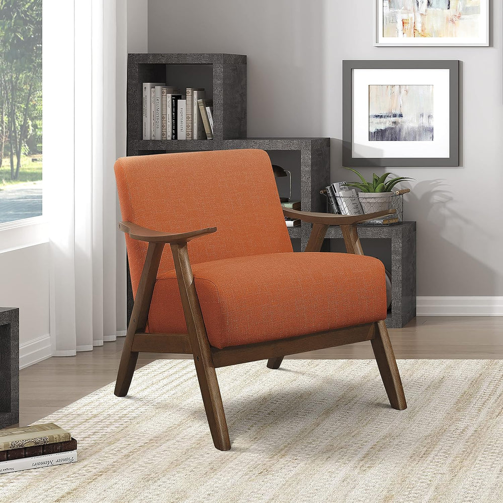 Lexicon Mid Century Modern Accent Chair with Solid Wood Frame in Walnut Finis...