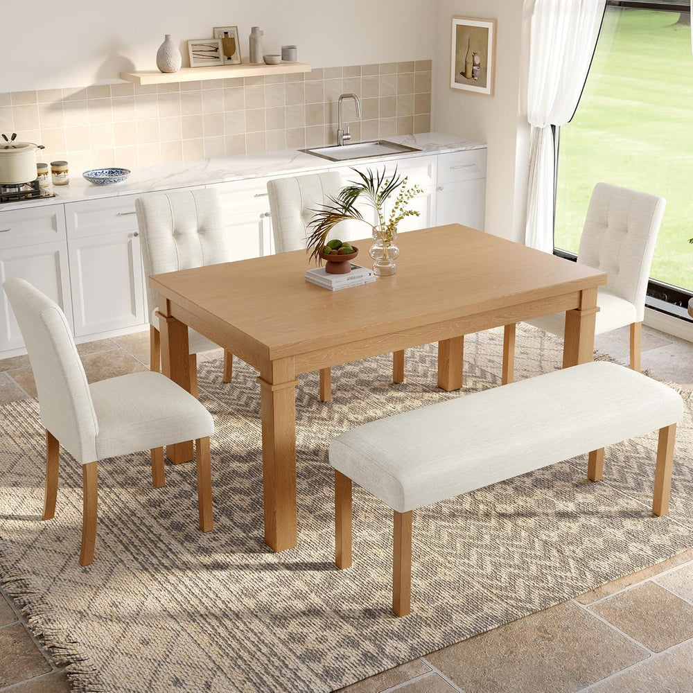Merax 6-Piece Dining Set, Rectangle Kitchen Table with 4 Upholstered Chairs &...